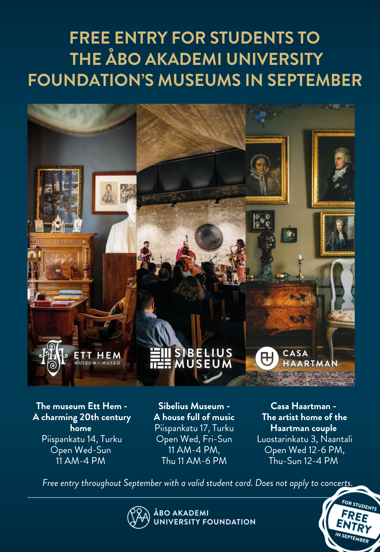 Free Entry for Students in September 2 Poster Free Entry for Students in September