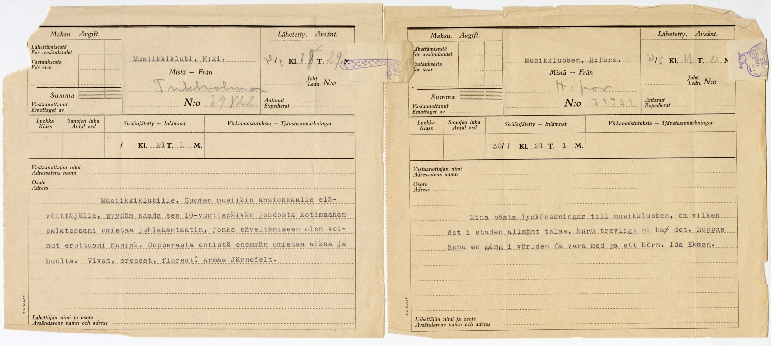 Månadens föremål: Klubben - en musikklubb för damer 5 Klubben telegram scaled